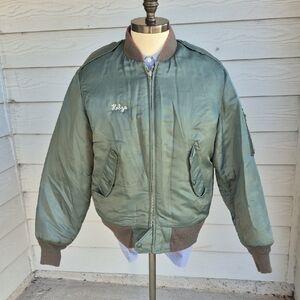 MA-1 Golden Fleece Military Green Embroidered USA Sz Large 42 Mens Bomber Jacket